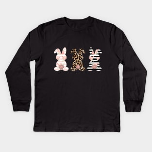 Leopard Easter Bunny, cute easter bunny shirt, Easter Matching shirt Kids Long Sleeve T-Shirt